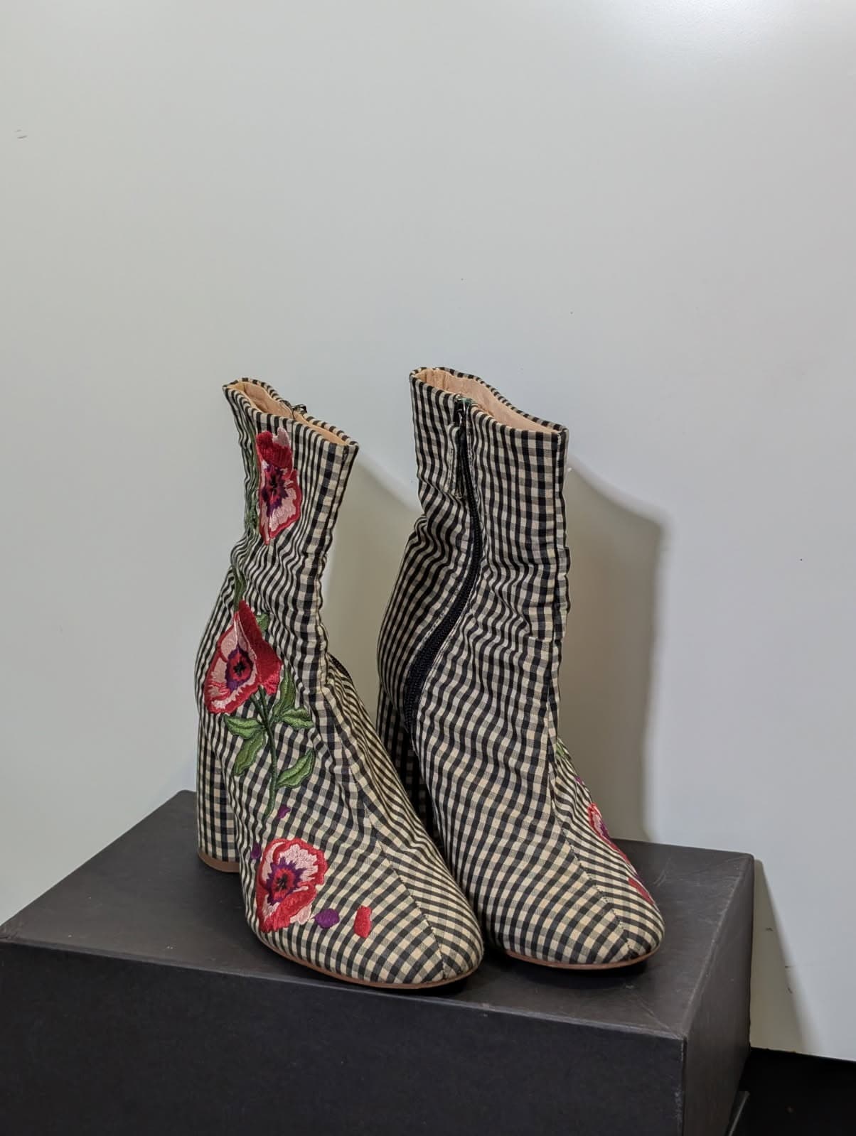 Topshop Gingham Floral Embroidered Ankle Boots - EU 39 — photo 2 of 8