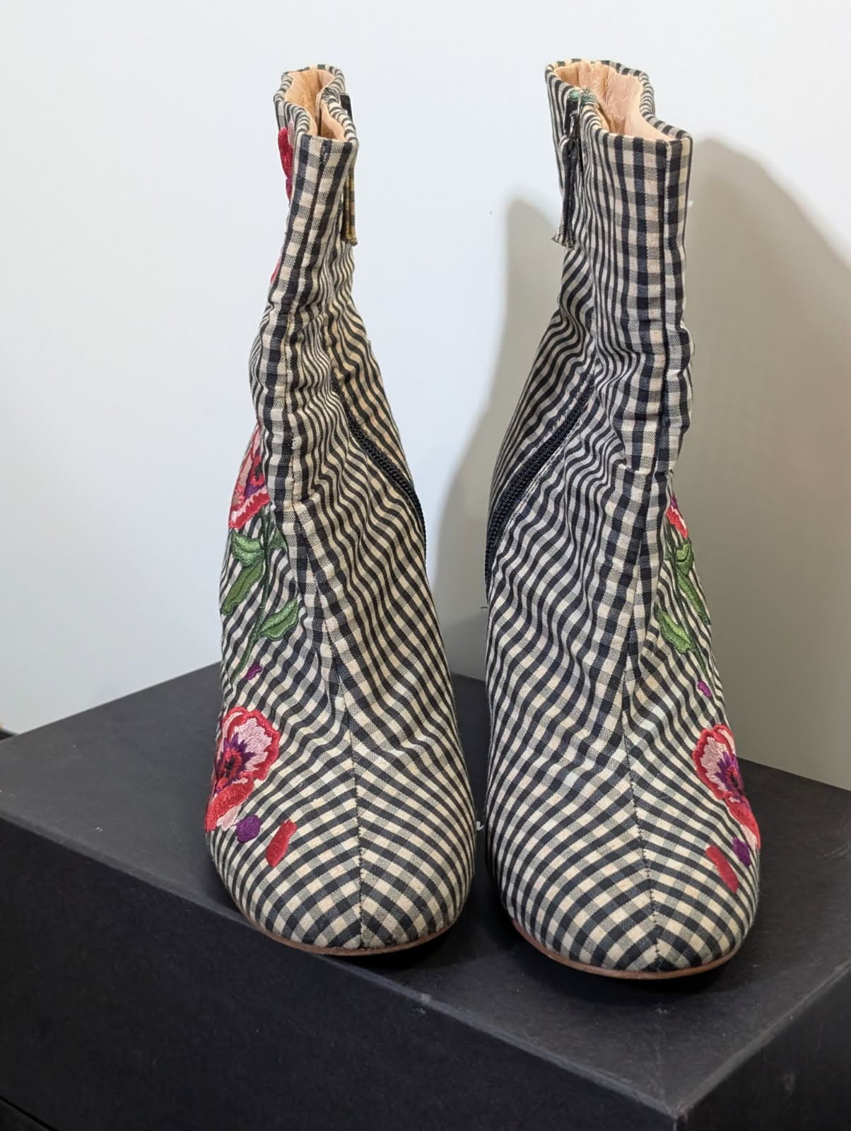Topshop Gingham Floral Embroidered Ankle Boots - EU 39 — photo 3 of 8