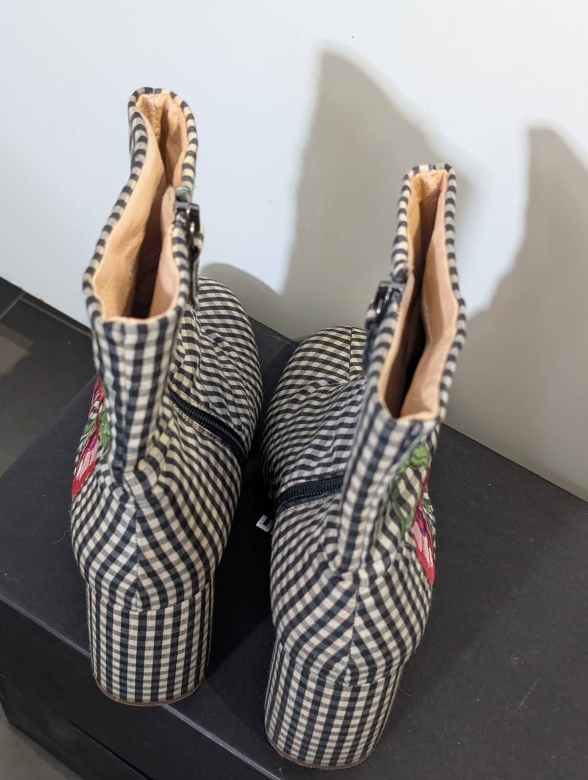 Topshop Gingham Floral Embroidered Ankle Boots - EU 39 — photo 5 of 8