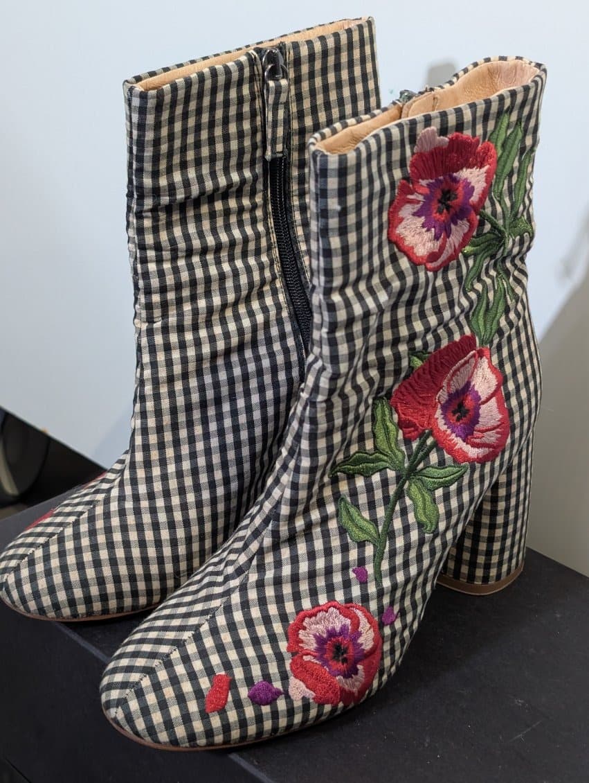 Topshop Gingham Floral Embroidered Ankle Boots - EU 39 — photo 8 of 8