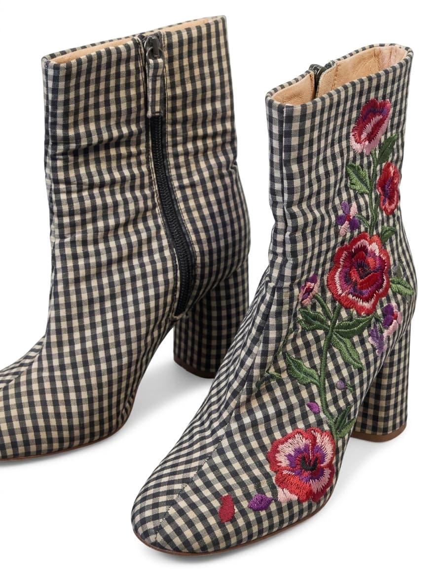 Topshop Gingham Floral Embroidered Ankle Boots - EU 39 — photo 1 of 8