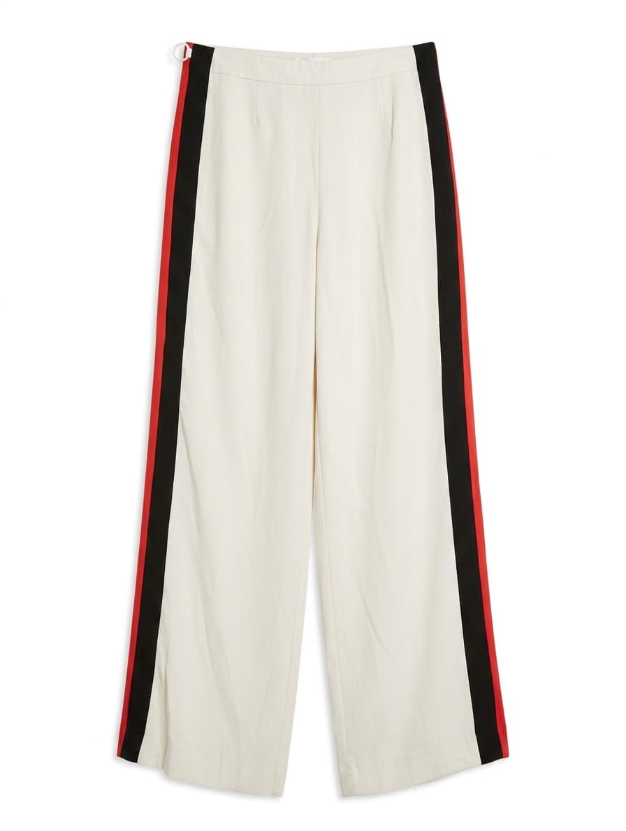Topshop Wide Leg Trousers Cream with Red and Black Side Stripe UK 10 — photo 1 of 6