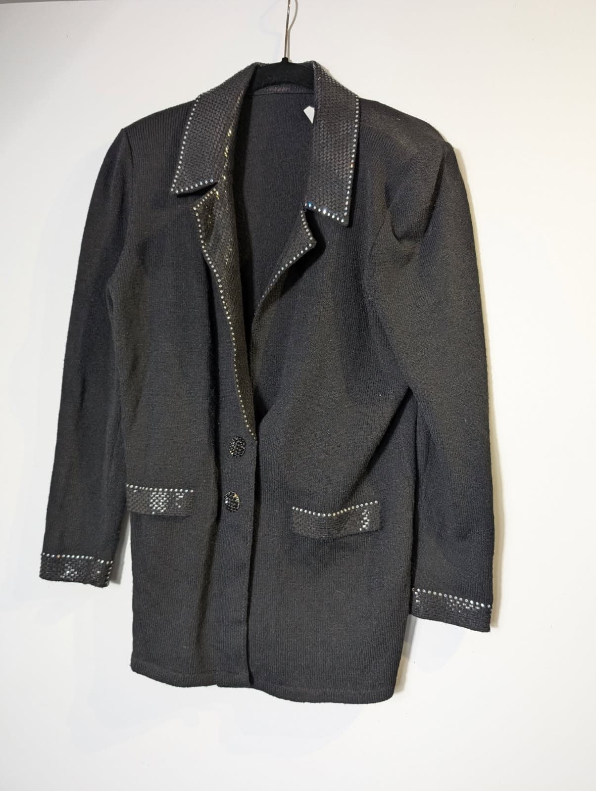 Toula Vintage Black Knit Cardigan Jacket with Sequin and Rhinestone Trim Size 4 — photo 7 of 8