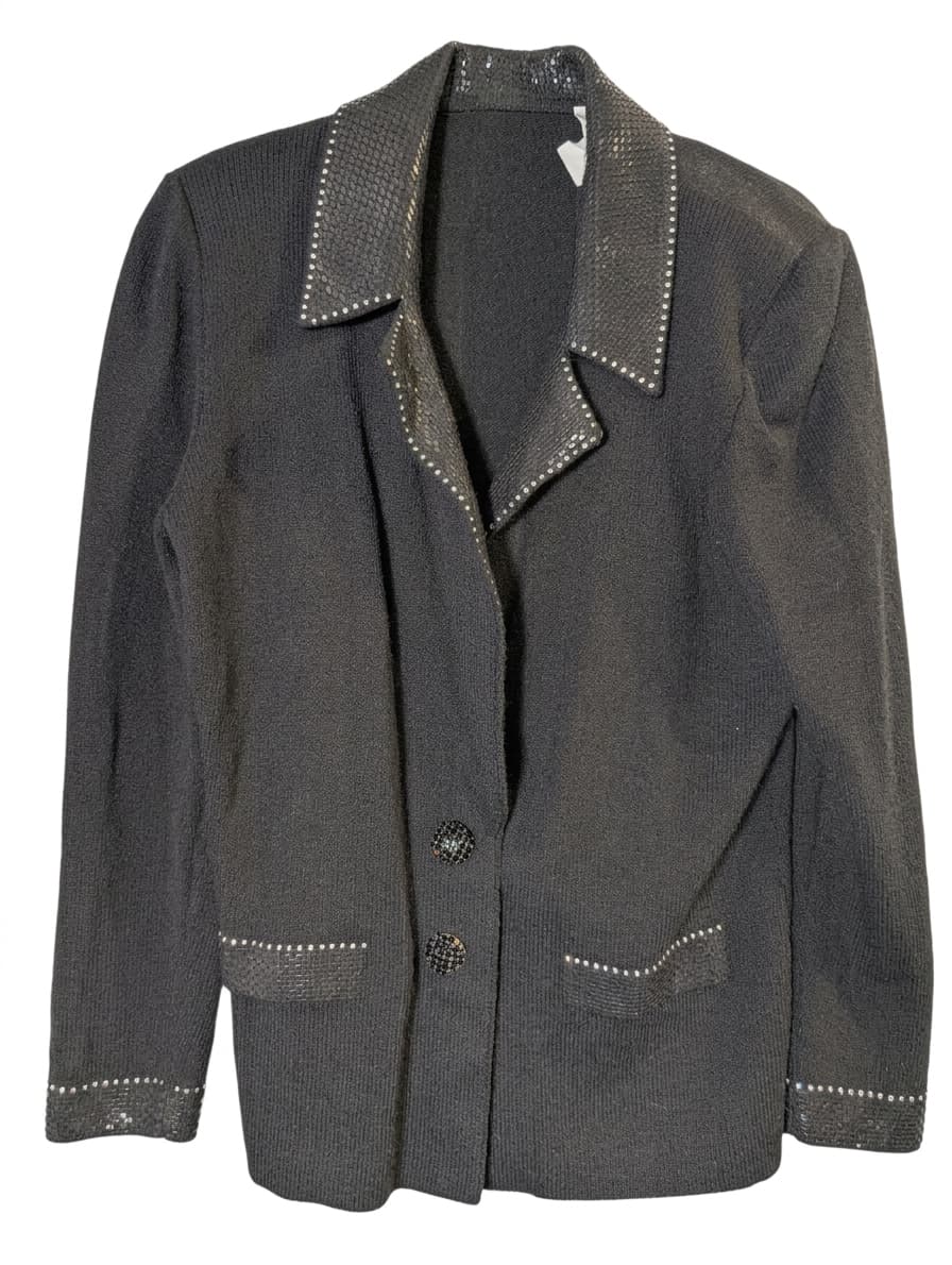 Toula Vintage Black Knit Cardigan Jacket with Sequin and Rhinestone Trim Size 4 — photo 1 of 8
