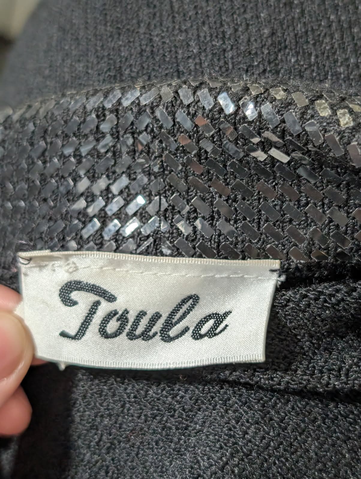 Toula Vintage Black Knit Cardigan Jacket with Sequin and Rhinestone Trim Size 4 — photo 3 of 8
