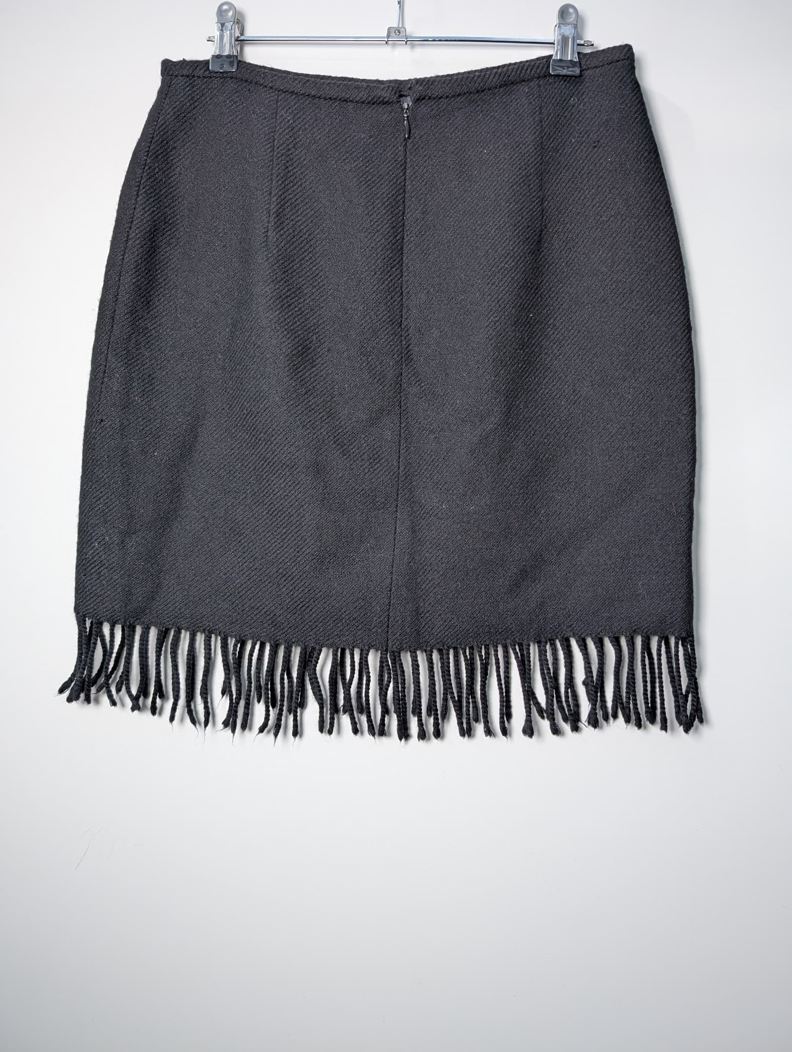Trent Nathan Wool Blend Mini Skirt Black Fringed Hem Size 12 — photo 4 of 8