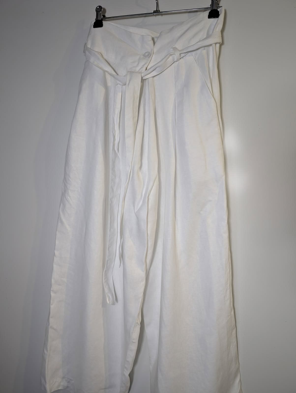 Unbranded Linen Blend Wide Leg Tie-Waist Trousers White — photo 2 of 2