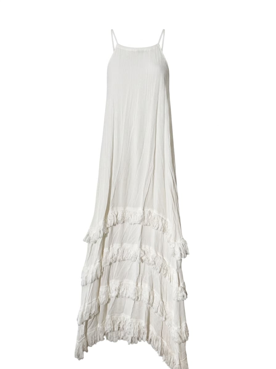 Unbranded White Tiered Fringe Maxi Dress Sleeveless — photo 1 of 4