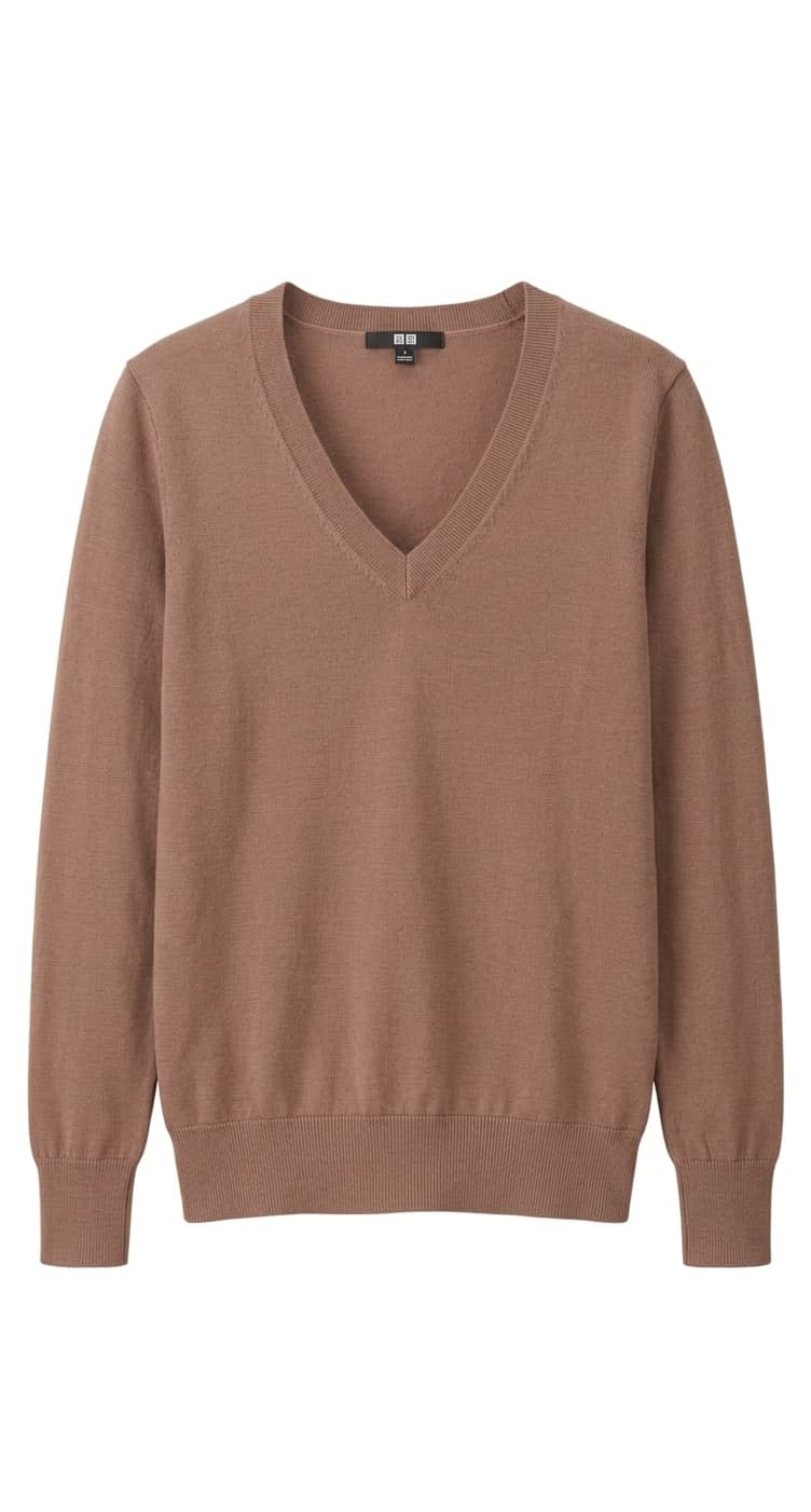 Uniqlo Extra Fine Merino Wool V-Neck Sweater - Beige Women's Size S — photo 1 of 6