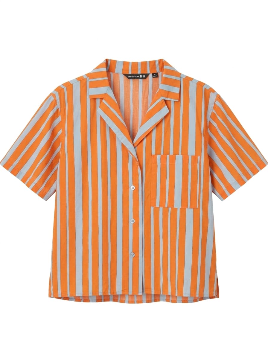 Uniqlo x Marimekko Striped Open Collar Shirt Orange Light Blue Women's M — photo 1 of 4