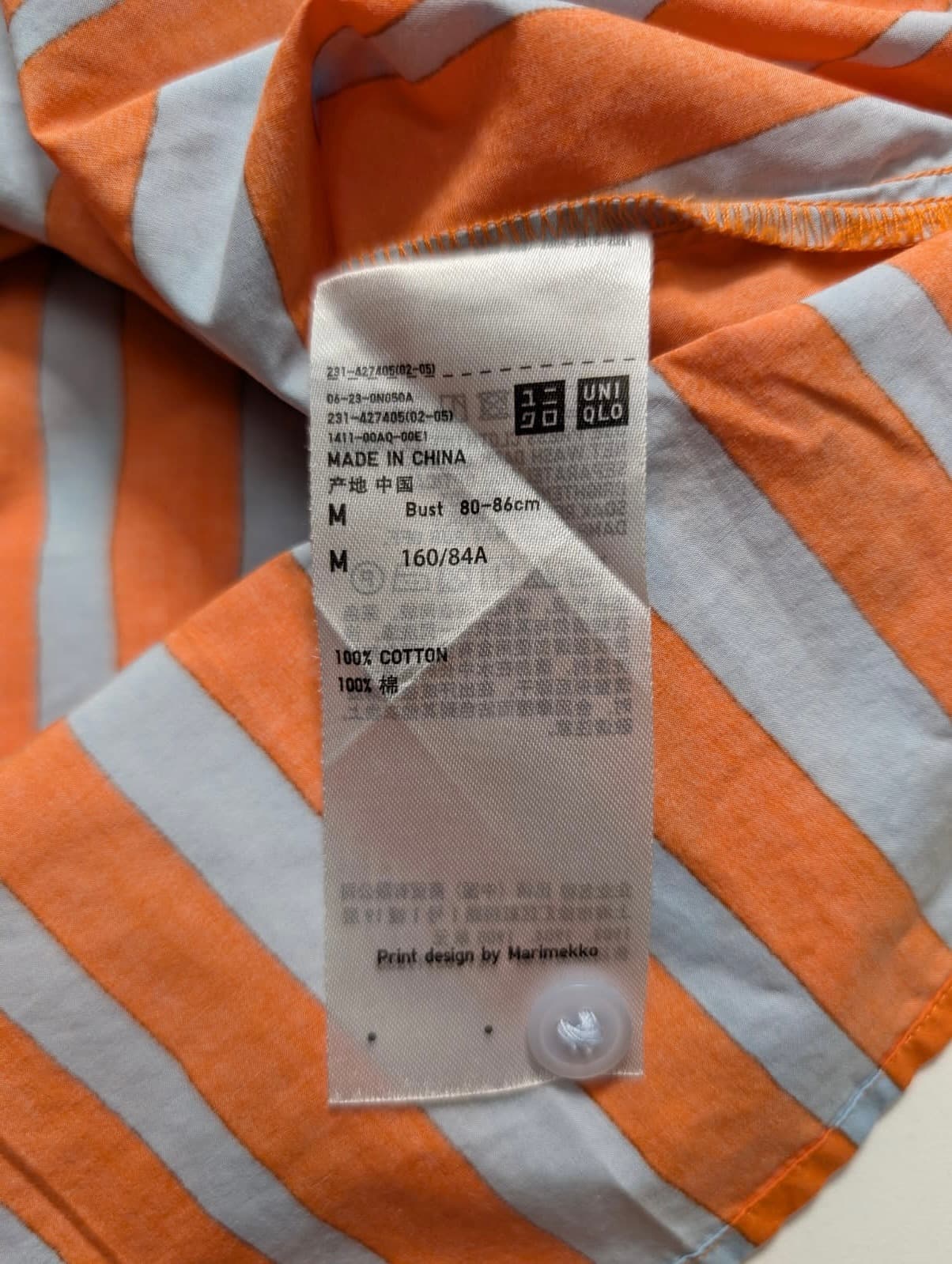 Uniqlo x Marimekko Striped Open Collar Shirt Orange Light Blue Women's M — photo 3 of 4