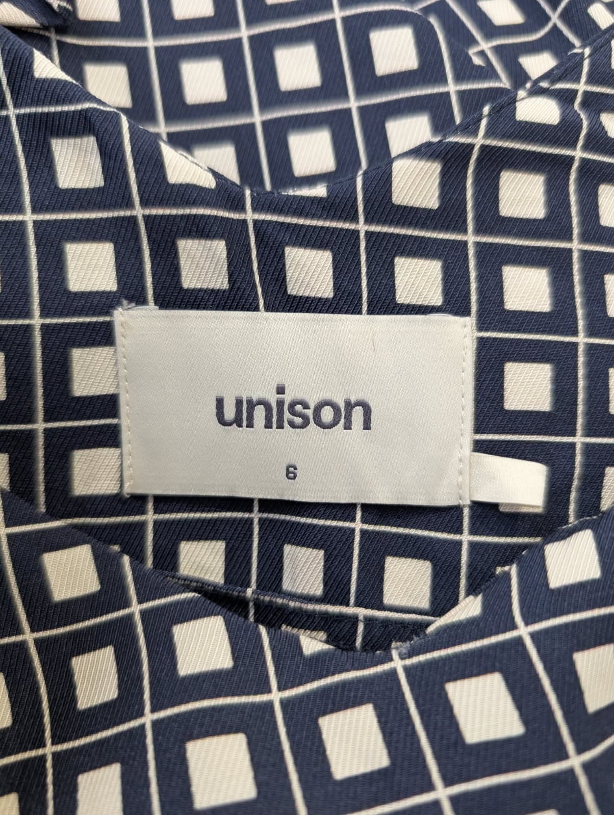 Unison Grid Print Midi Dress Navy and Cream Size 6 — photo 3 of 5