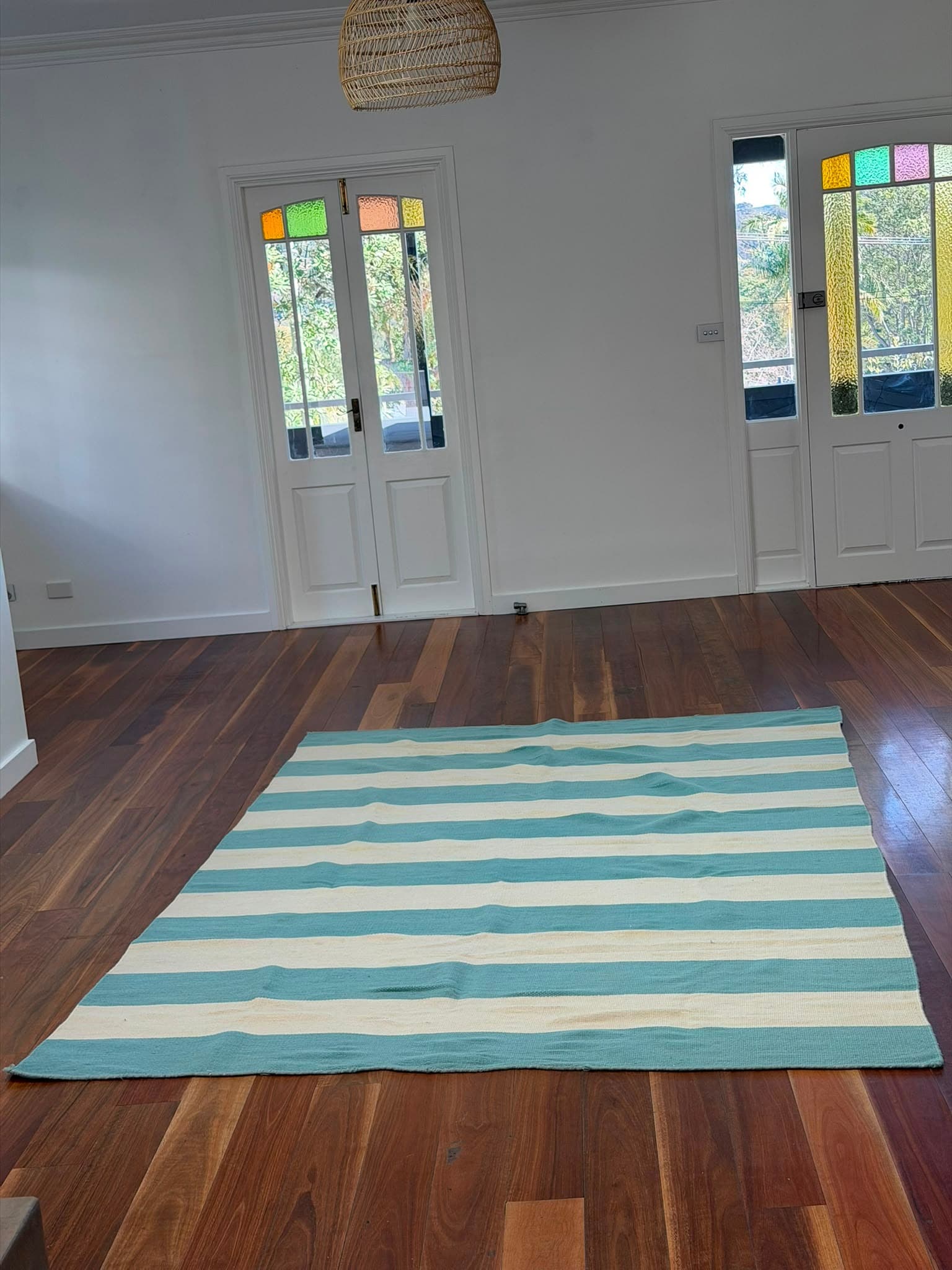Unitex International Nomad Collection Wool Rug Striped Teal & White 280x190cm — photo 6 of 7