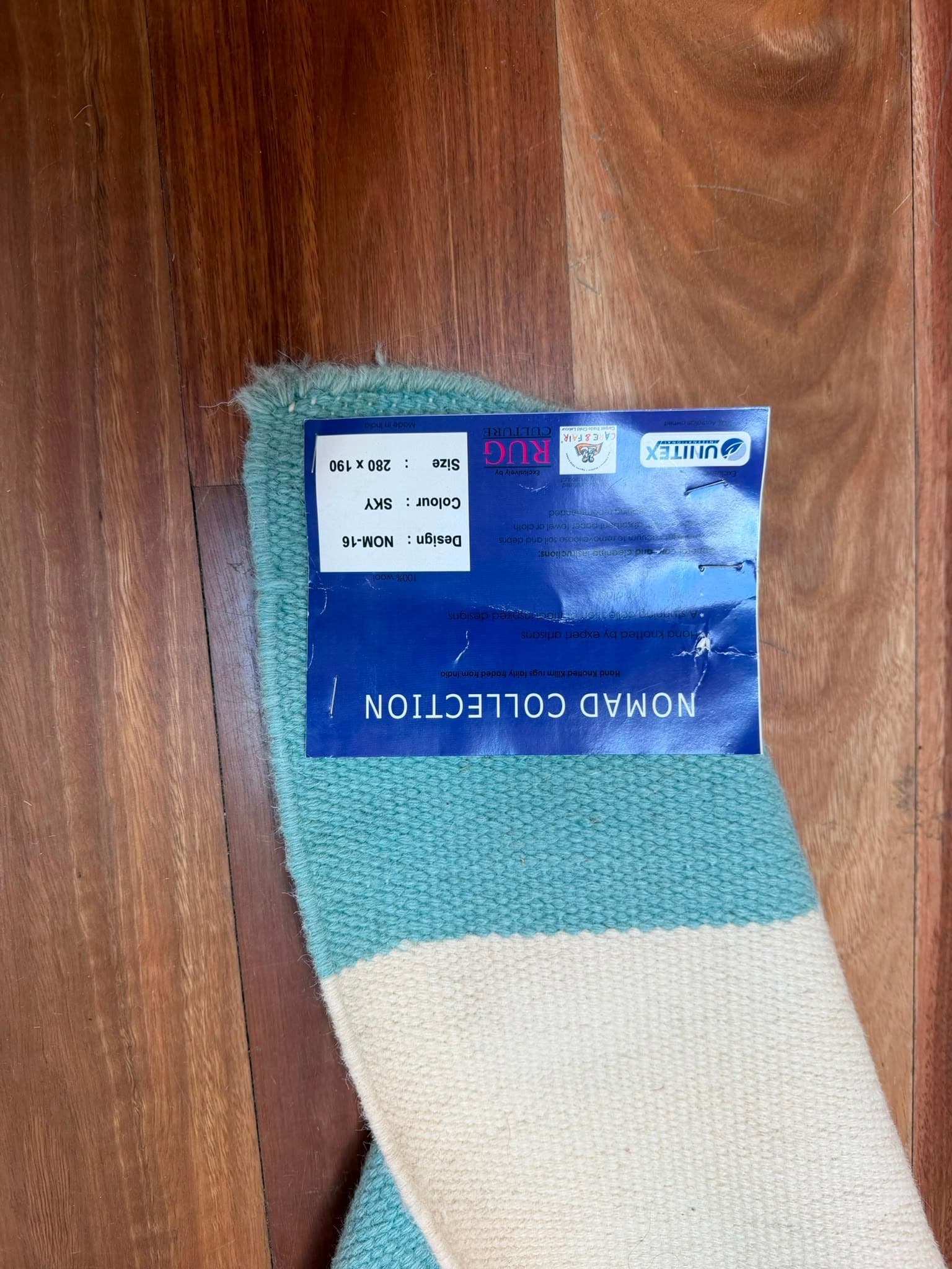 Unitex International Nomad Collection Wool Rug Striped Teal & White 280x190cm — photo 7 of 7