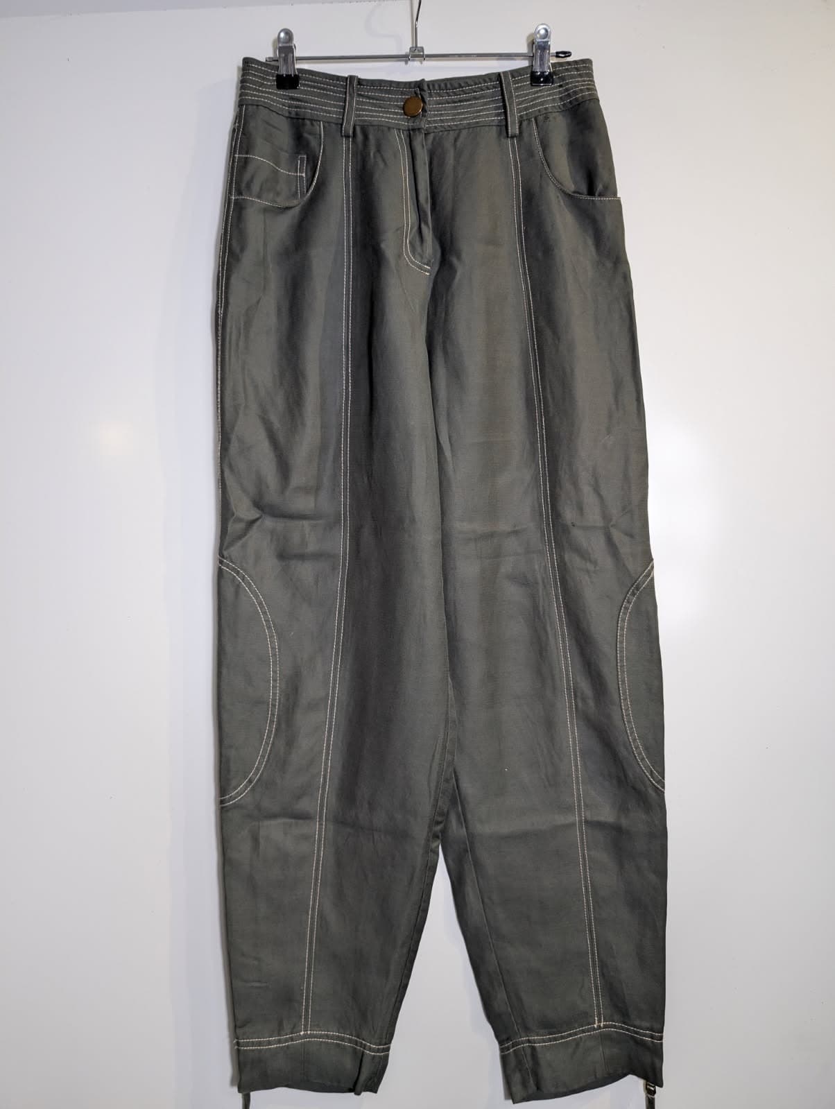 Veronika Maine Contrast Stitch Trousers Olive Green Size 8 — photo 7 of 8