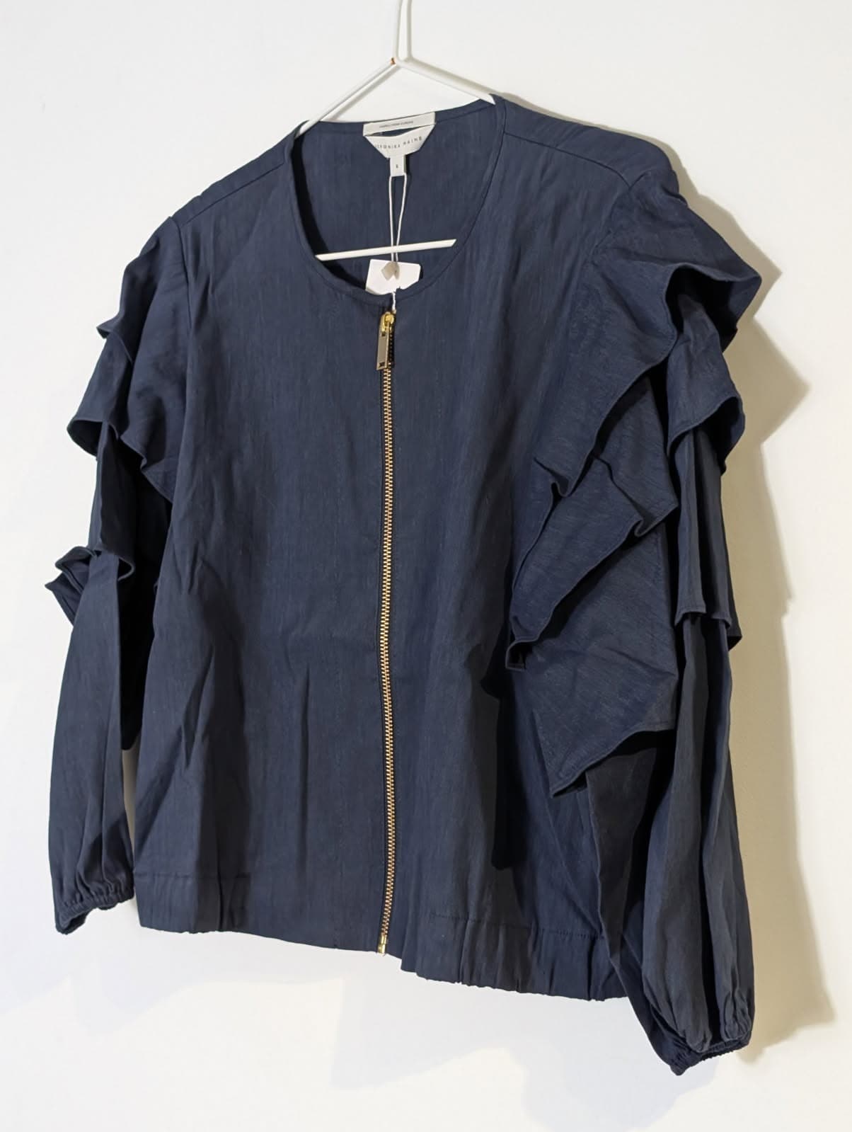 Veronika Maine Navy Blue Ruffle Zip-Up Jacket - Women's Size 8 — photo 2 of 10