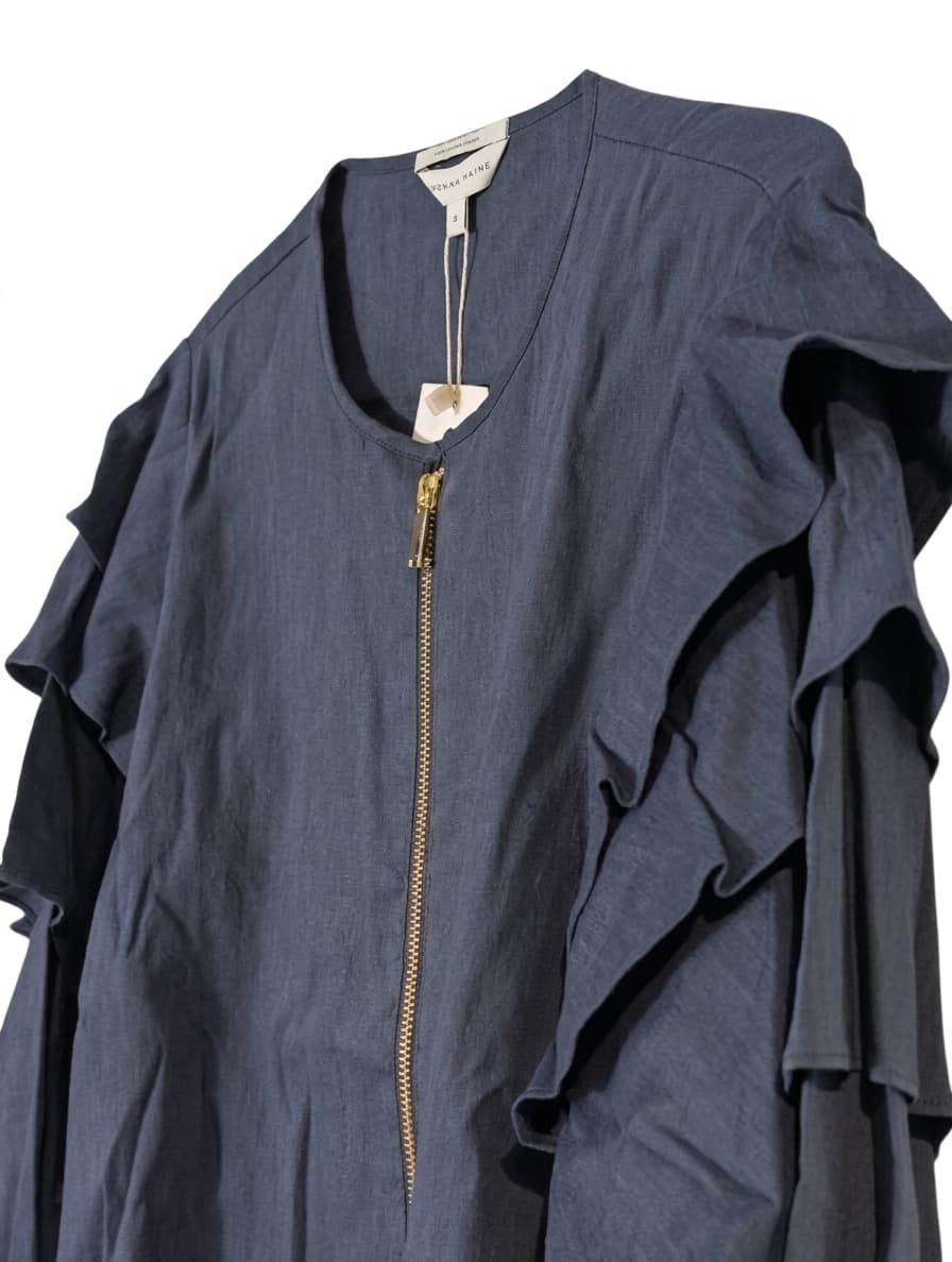 Veronika Maine Navy Blue Ruffle Zip-Up Jacket - Women's Size 8 — photo 5 of 10