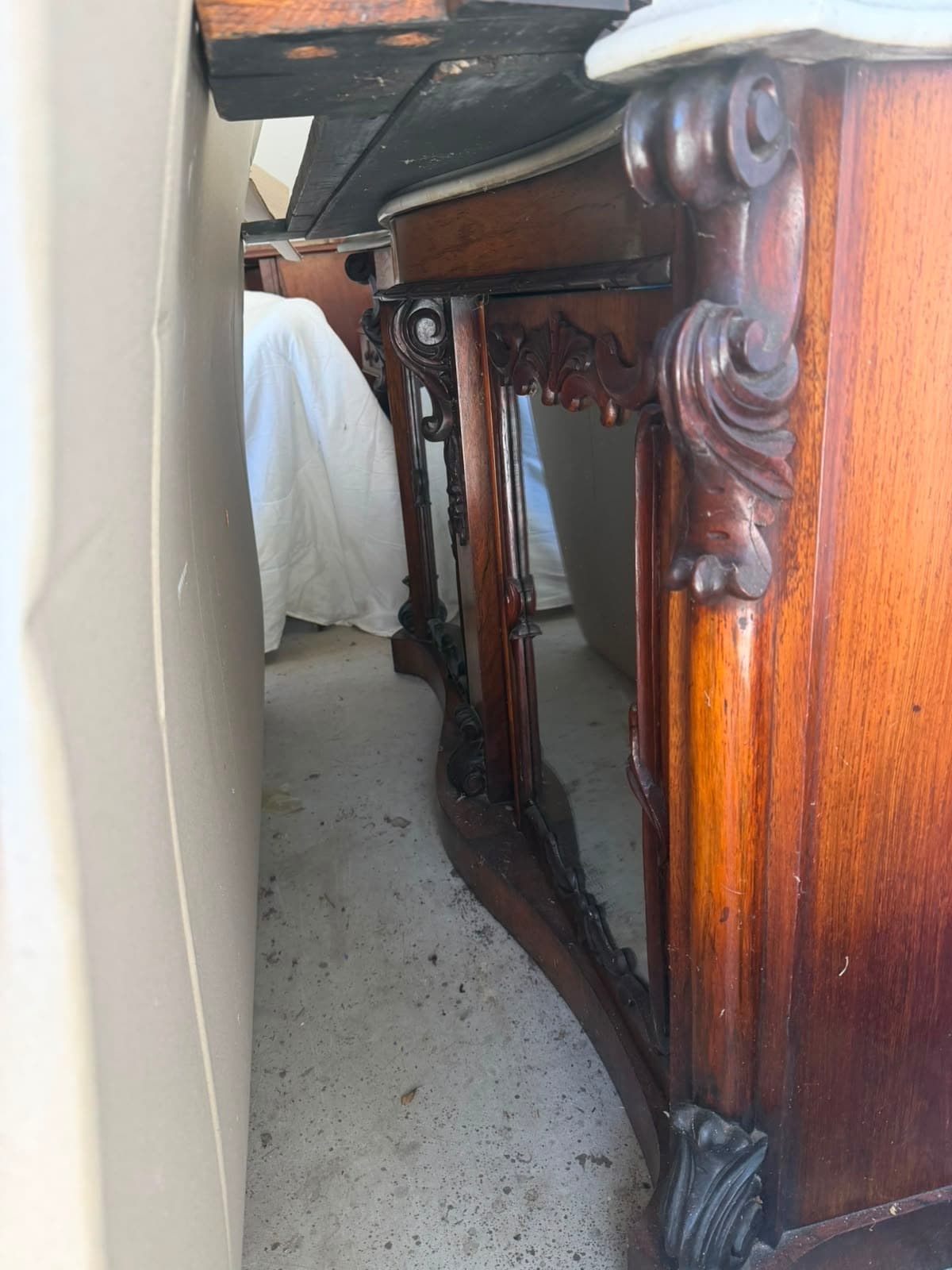 Victorian Fruitwood Credenza with Carved Mirror Back — photo 2 of 3