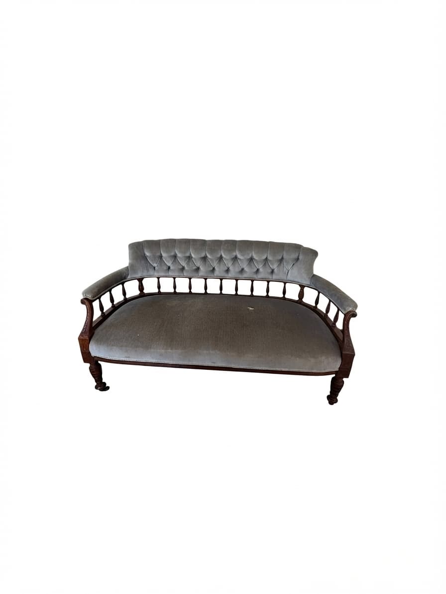 Victorian Style Spindle Back Settee Grey Tufted Velvet 2 Seater — photo 1 of 7