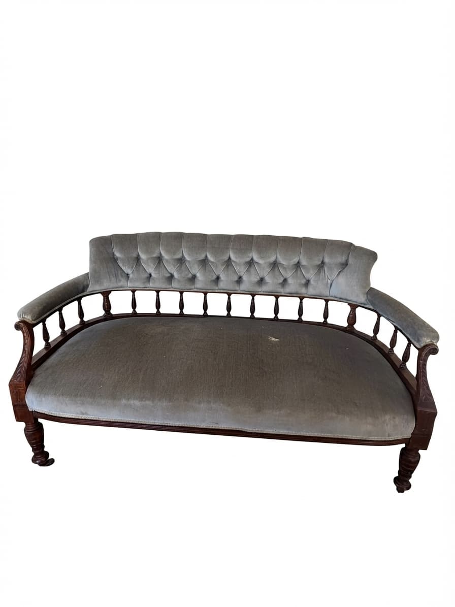 Victorian Style Tufted Velvet Settee Grey Vintage Lounge Sofa — photo 1 of 8