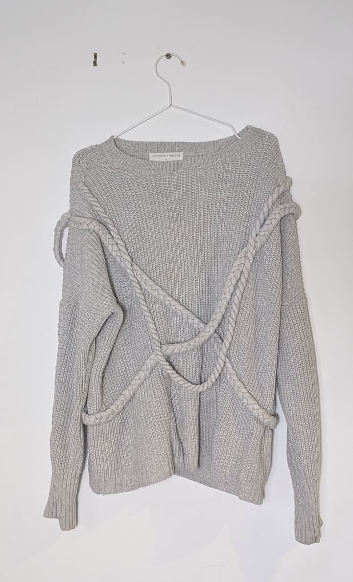 Viktoria + Woods Grey Cotton Knit Sweater - Braided Detail Size 2 — photo 5 of 5
