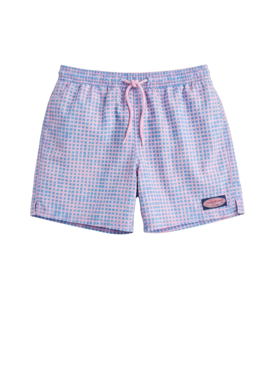Vineyard Vines Men's Chappy Swim Trunks - Pink and Blue Grid Print — photo 1 of 8