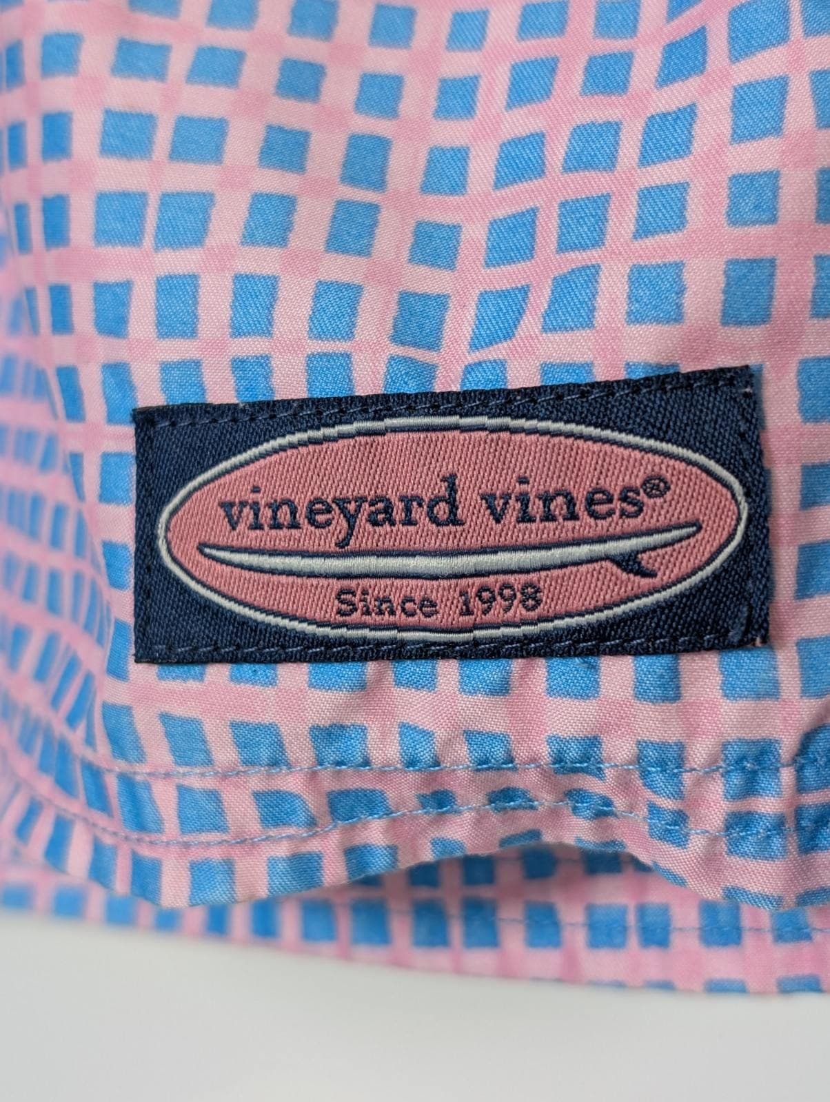 Vineyard Vines Men's Chappy Swim Trunks - Pink and Blue Grid Print — photo 6 of 8