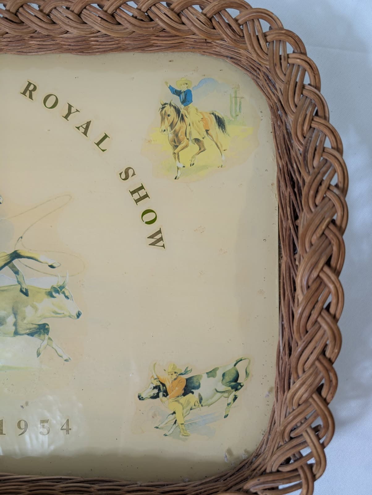 Vintage 1954 Sydney Royal Show Wicker-Rimmed Serving Tray — photo 2 of 6