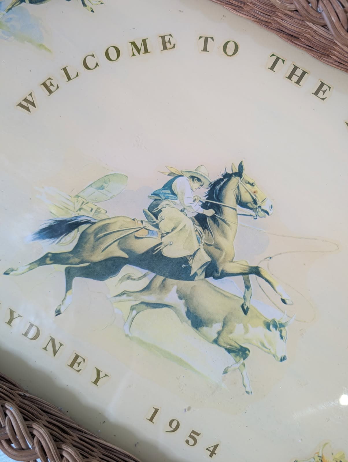 Vintage 1954 Sydney Royal Show Wicker-Rimmed Serving Tray — photo 5 of 6