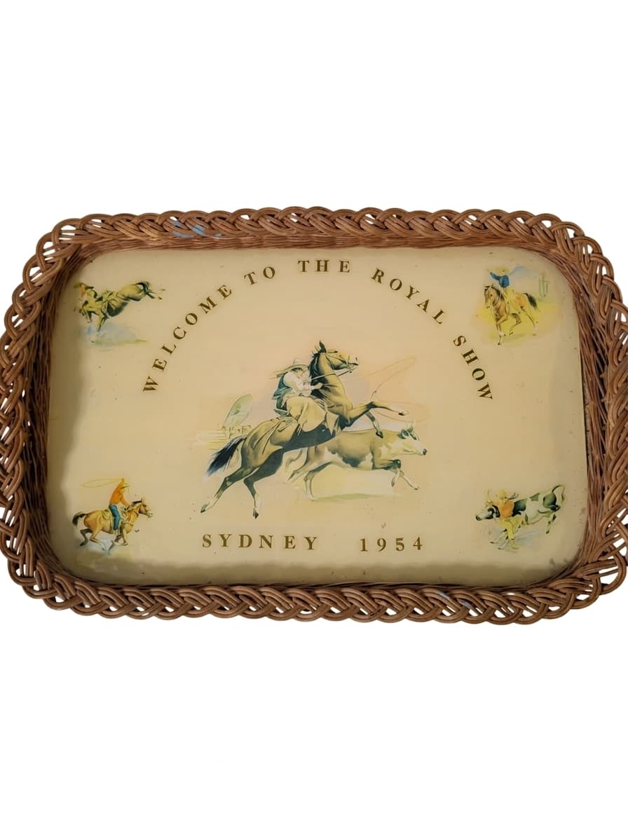 Vintage 1954 Sydney Royal Show Wicker-Rimmed Serving Tray — photo 1 of 6