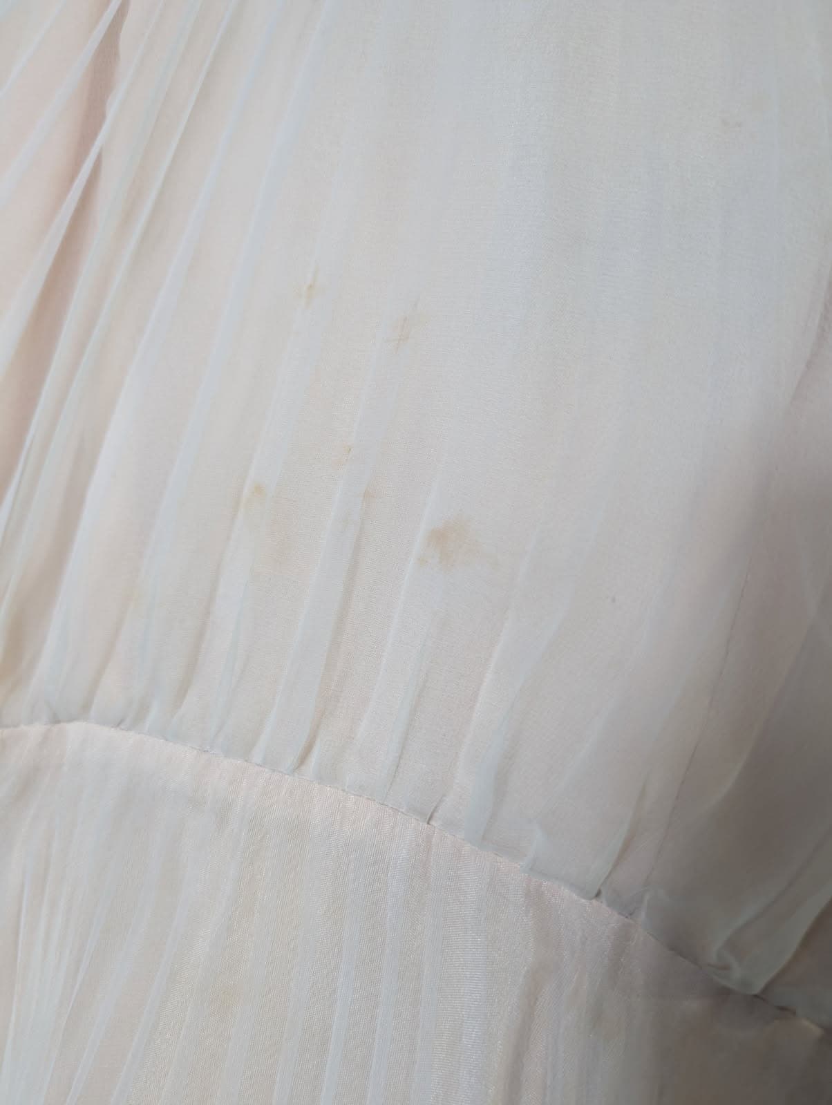 Vintage 1970s Merco Davron Pale Pink Pleated Chiffon Flutter Sleeve Maxi Dress — photo 2 of 8