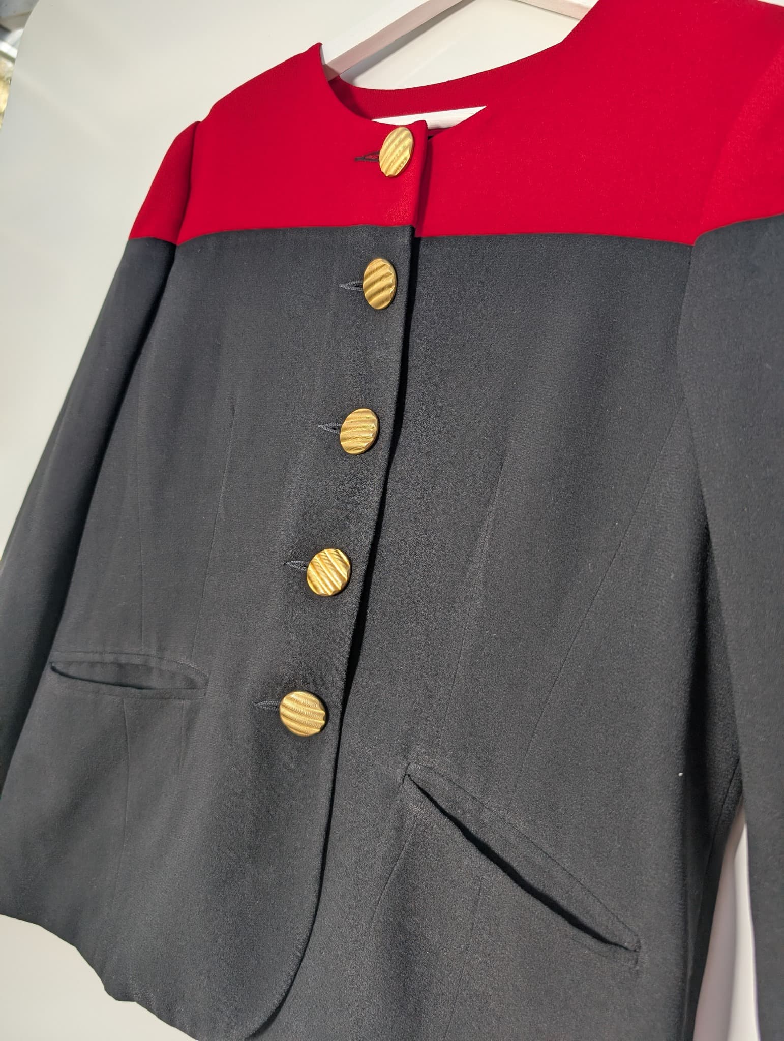 Vintage 80s/90s Colorblock Blazer Red and Black Gold Buttons — photo 2 of 5