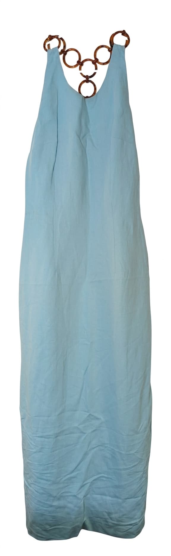 Vintage 90s Anna Riska Light Blue Linen Maxi Dress with Tortoiseshell Rings — photo 1 of 5