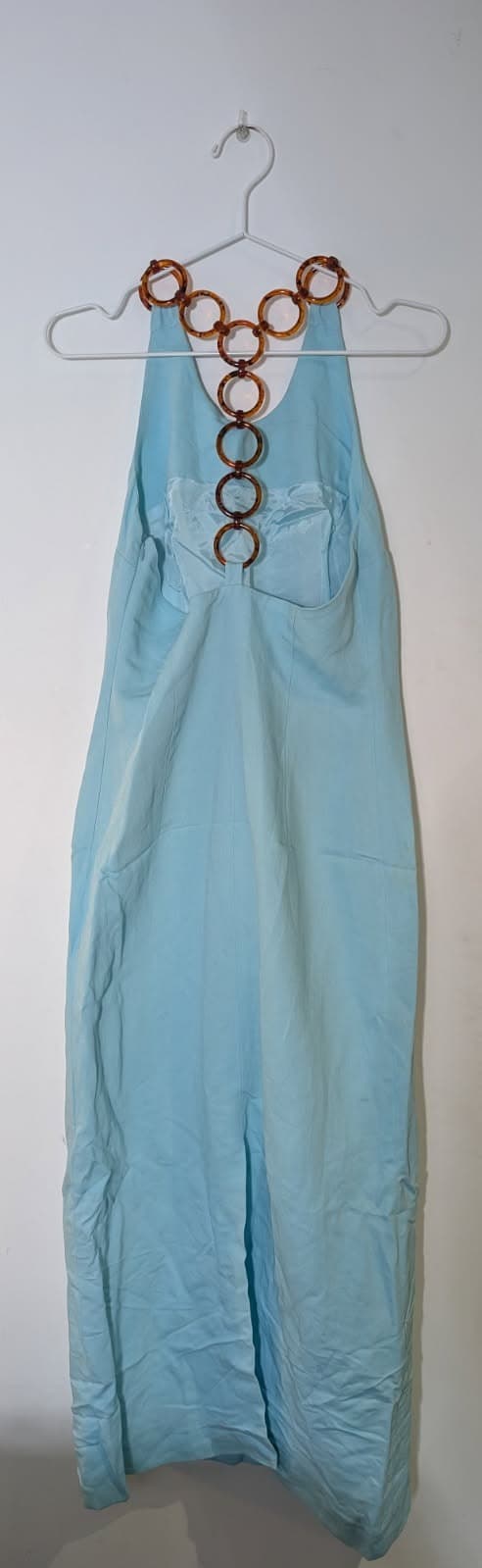 Vintage 90s Anna Riska Light Blue Linen Maxi Dress with Tortoiseshell Rings — photo 2 of 5