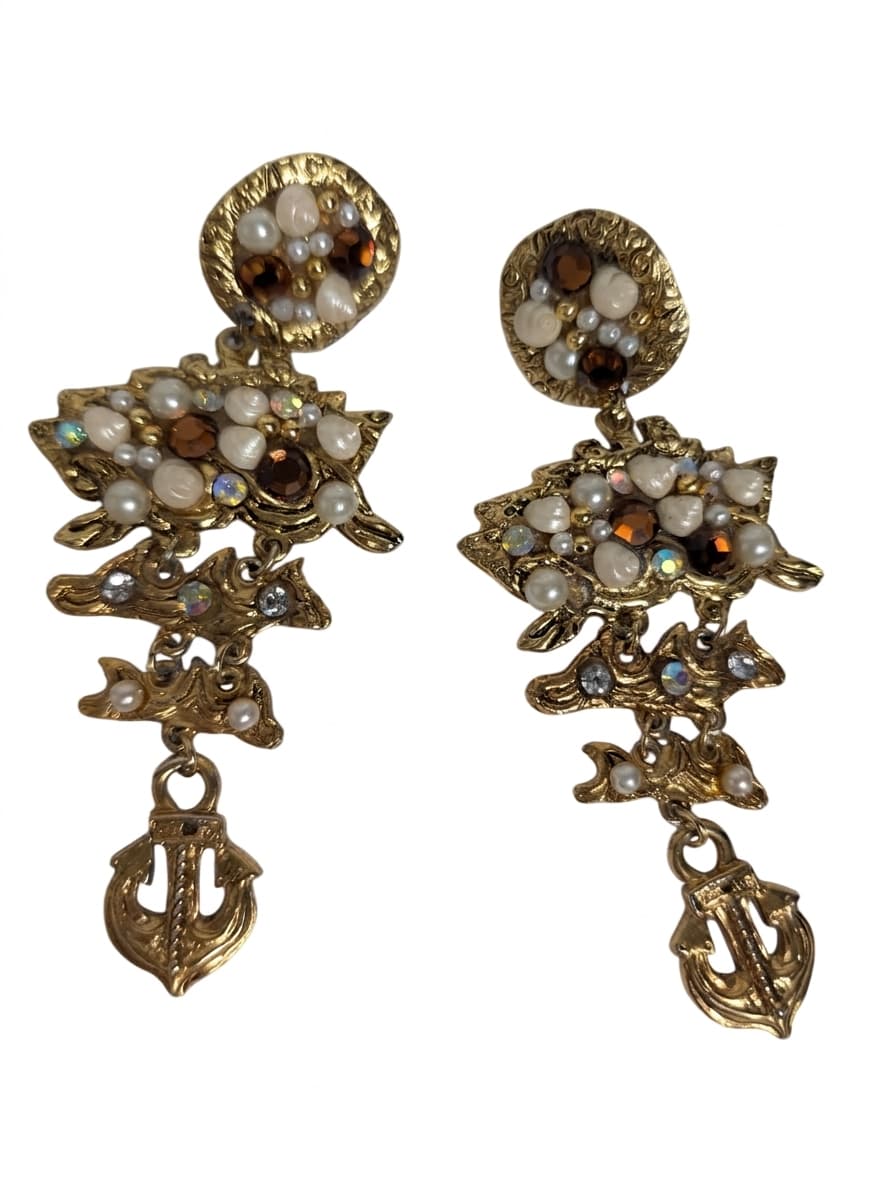 Vintage Anchor Statement Earrings Gold Tone clip on — photo 1 of 5