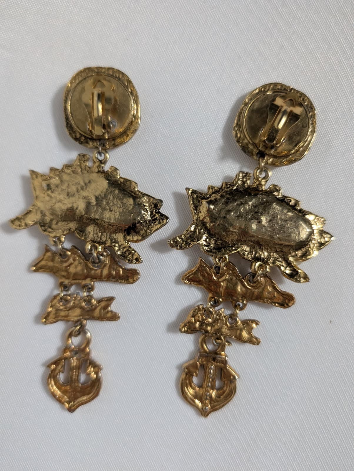 Vintage Anchor Statement Earrings Gold Tone clip on — photo 4 of 5