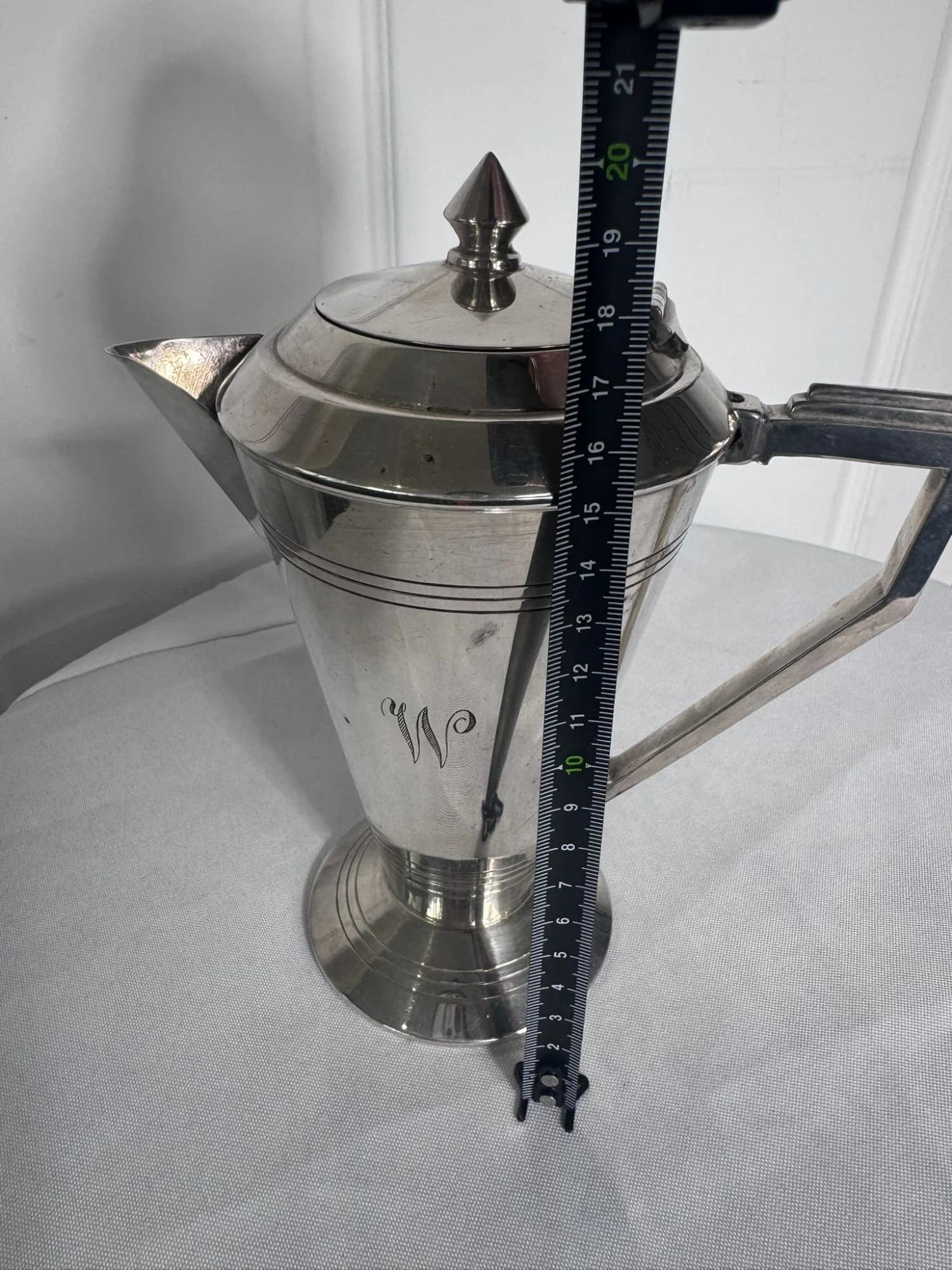 Vintage Art Deco Silver Plated Coffee Pot - Elegant Monogrammed Design — photo 7 of 8