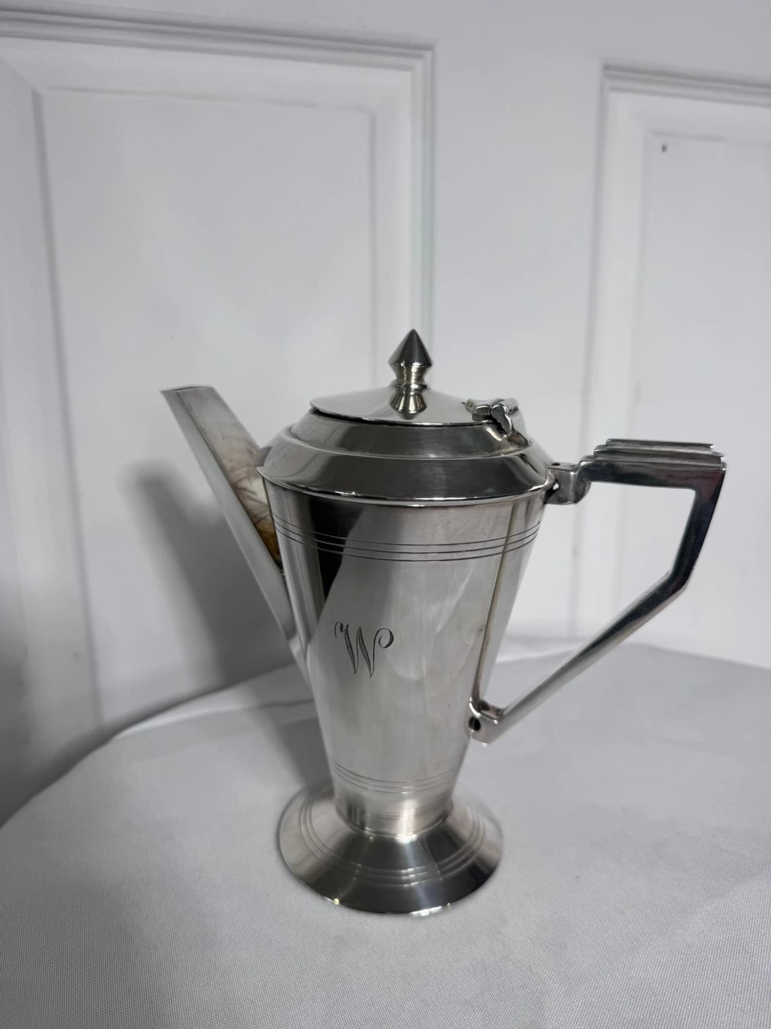 Vintage Art Deco Silver Plated Coffee Pot - Elegant Monogrammed Design — photo 2 of 8