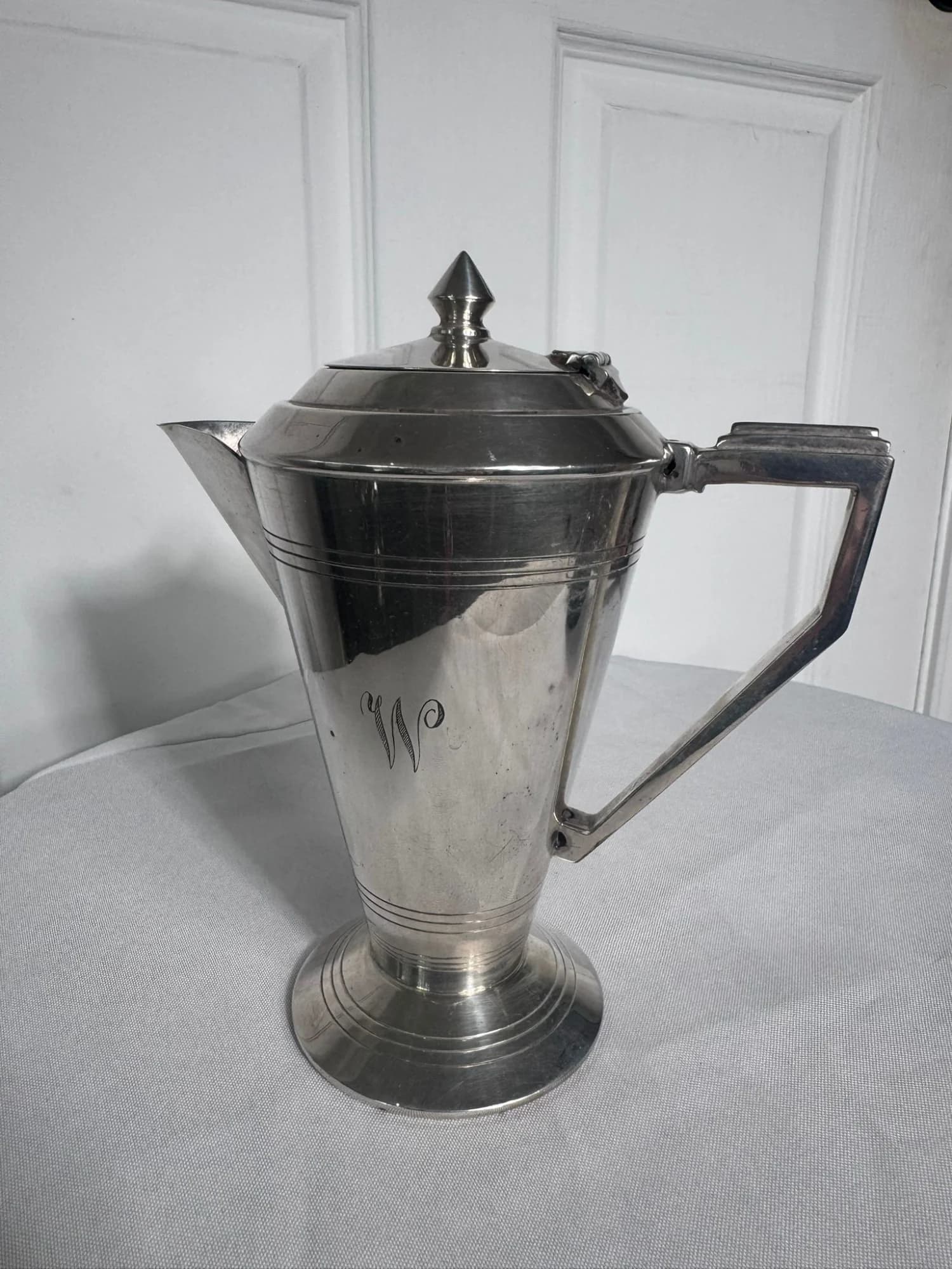Vintage Art Deco Silver Plated Coffee Pot - Elegant Monogrammed Design — photo 3 of 8