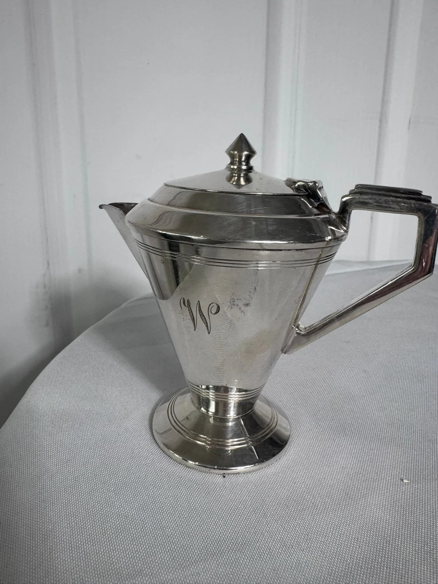 Vintage Art Deco Sterling Silver Coffee Pot - Elegant Geometric Design — photo 2 of 9