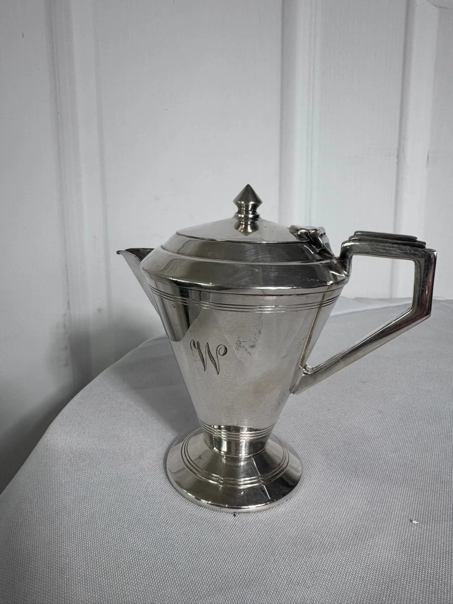 Vintage Art Deco Sterling Silver Coffee Pot - Elegant Geometric Design — photo 4 of 9