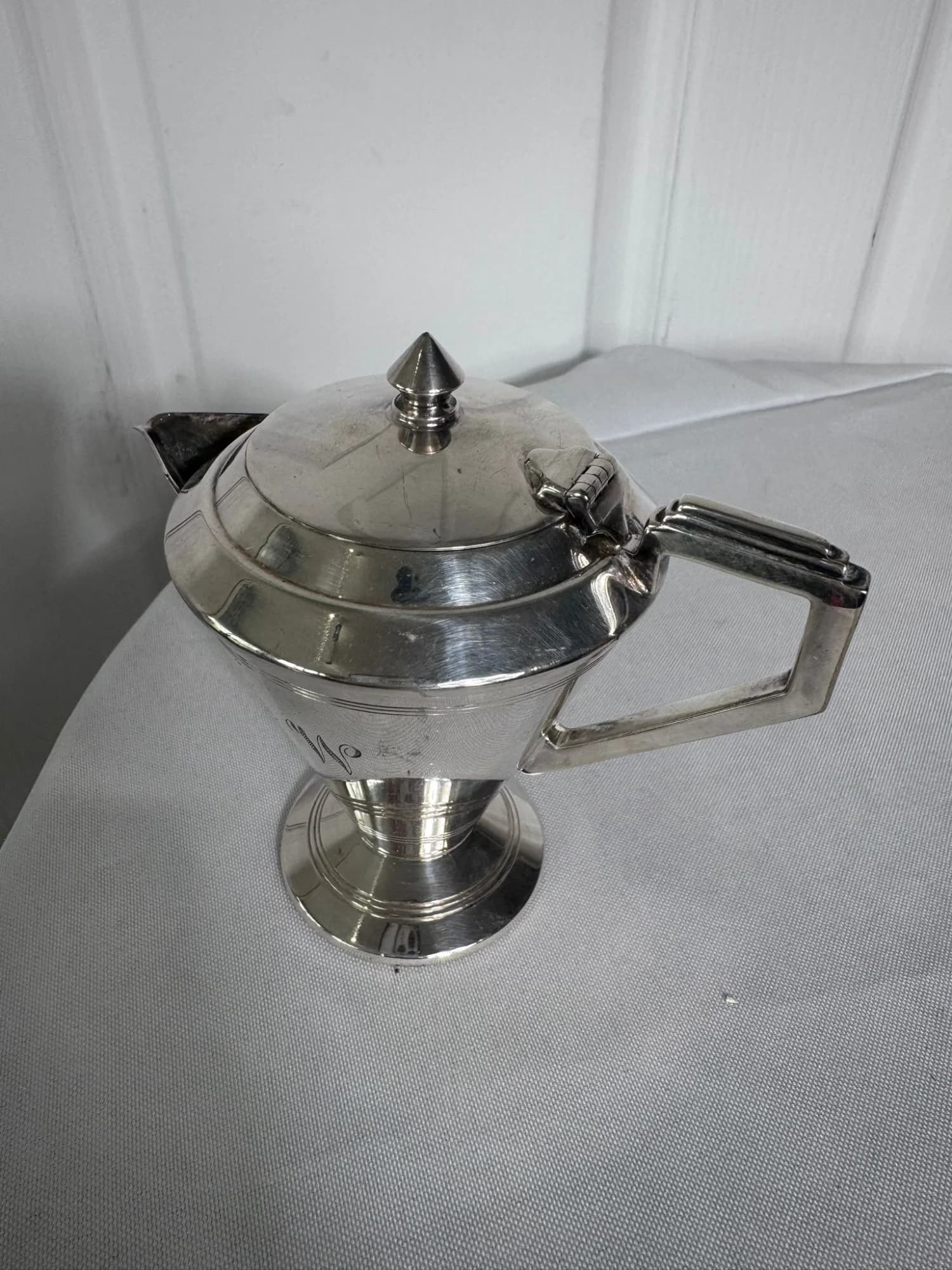Vintage Art Deco Sterling Silver Coffee Pot - Elegant Geometric Design — photo 6 of 9