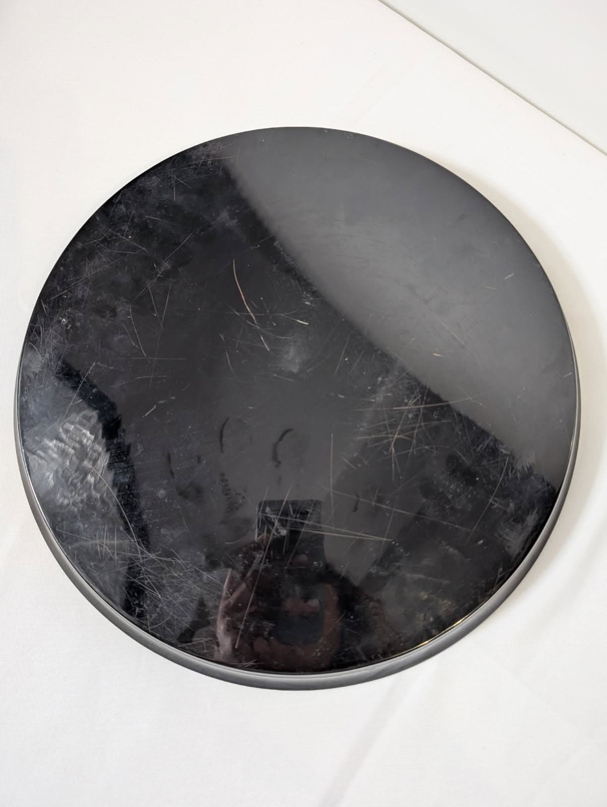 Vintage Asian Serving Tray Black Lacquerware Hand-Painted Landscape — photo 4 of 5
