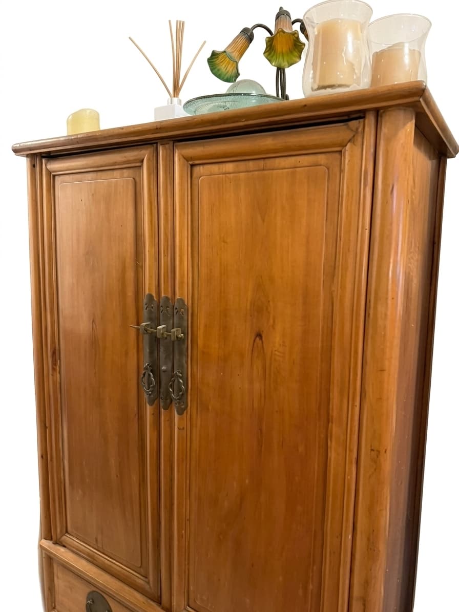 Vintage Asian-Style Wooden Armoire with Brass Hardware Brown — photo 1 of 9