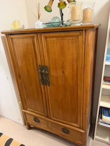 Vintage Asian-Style Wooden Armoire with Brass Hardware Brown — photo 2 of 9