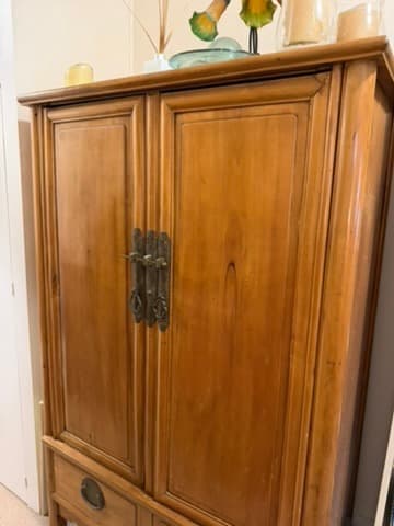 Vintage Asian-Style Wooden Armoire with Brass Hardware Brown — photo 5 of 9
