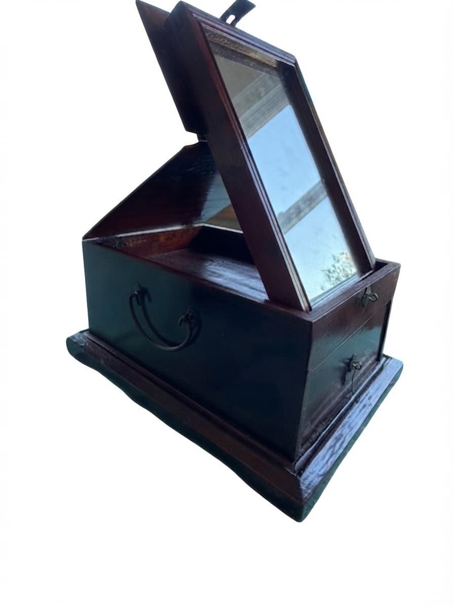 Vintage Asian Style Wooden Vanity Makeup Box With Mirror Brown — photo 1 of 6