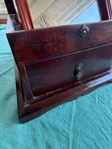 Vintage Asian Style Wooden Vanity Makeup Box With Mirror Brown — photo 4 of 6
