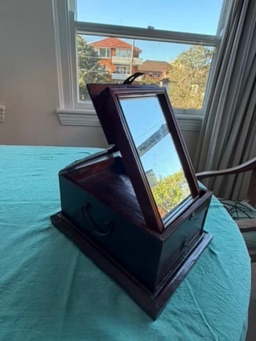 Vintage Asian Style Wooden Vanity Makeup Box With Mirror Brown — photo 6 of 6