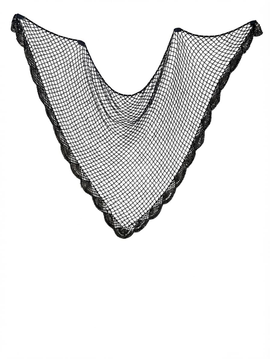 Vintage Black Beaded Crochet Triangle Shawl Wrap — photo 1 of 7
